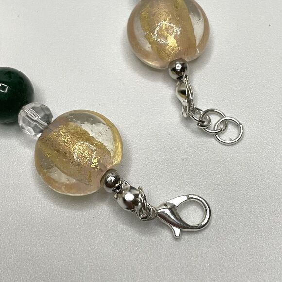 Artisan Handcrafted Emerald Green Gemstone Murano Foil Glass Beaded Necklace - Picture 3 of 7